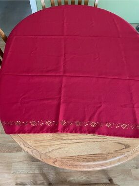 Red Square Decorative Tablecloth with Floral Border 51” x 51”